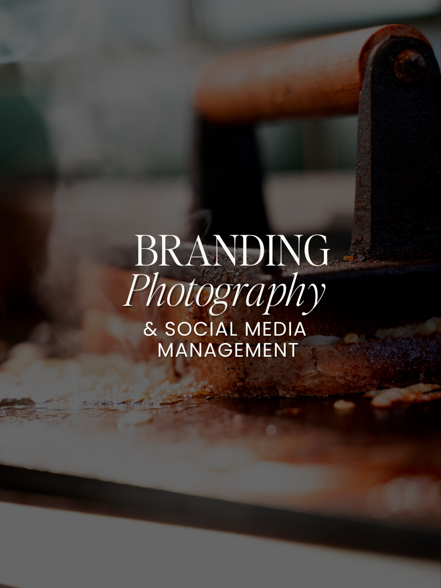 Test says: Branding, photography and social media management with image of a grilled cheese sandwich in the background